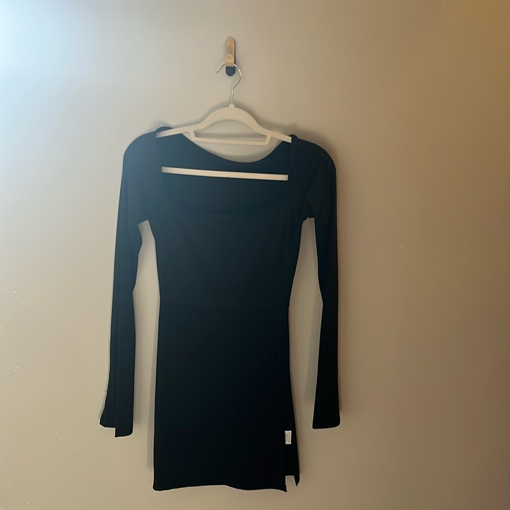 long sleeve black mini dress